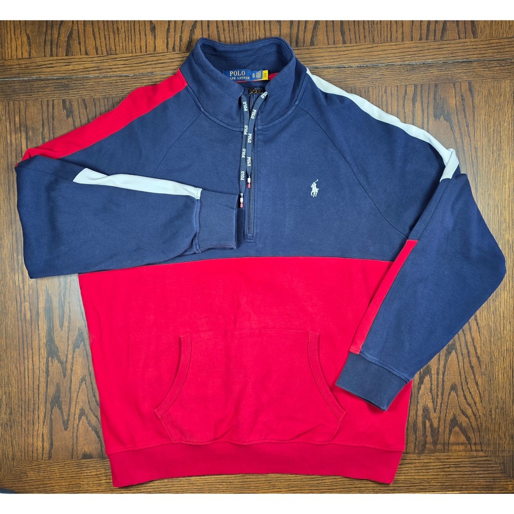 Polo Ralph Lauren Interlock Quarter-Zip Pullover Navy Red Colorblock XL